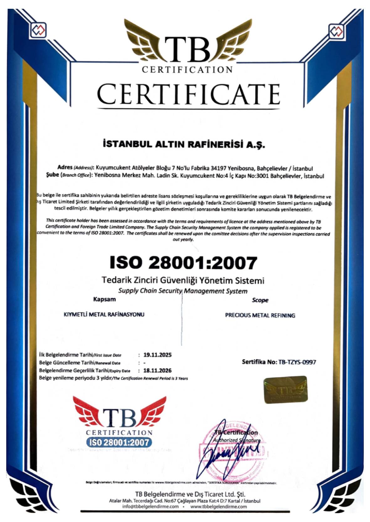 İAR ISO 28001-2007
