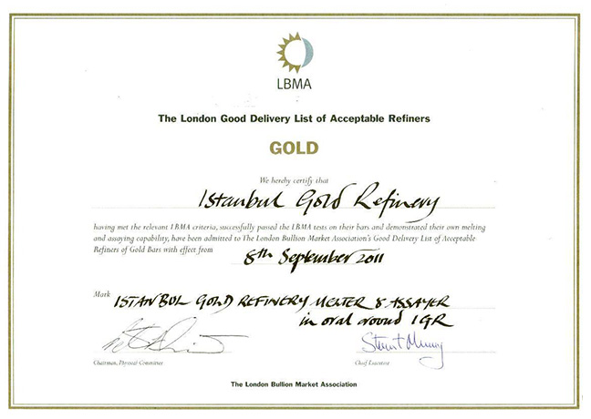 LBMA CERTIFICATE 2011